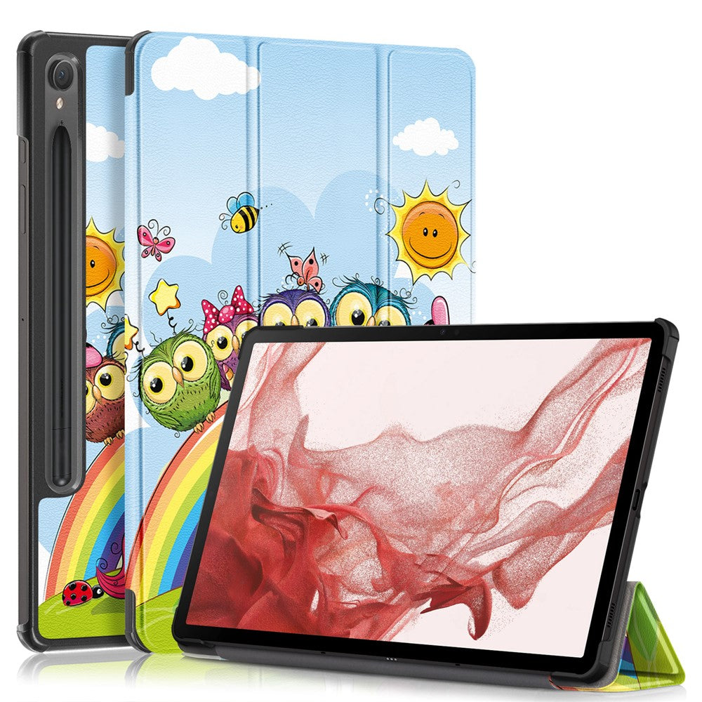 For Samsung Galaxy Tab S9 11-Inch SM-X710, SM-X716B, SM-X718U Pattern Printing Leather Tablet Case Trifold Stand Smart Cover