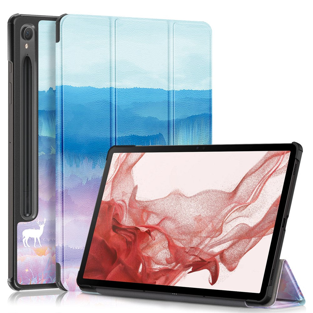 For Samsung Galaxy Tab S9 11-Inch SM-X710, SM-X716B, SM-X718U Pattern Printing Leather Tablet Case Trifold Stand Smart Cover
