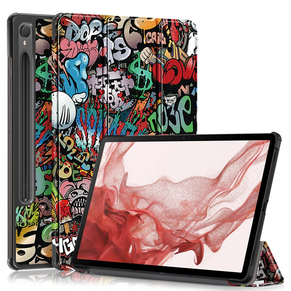 For Samsung Galaxy Tab S9 11-Inch SM-X710, SM-X716B, SM-X718U Pattern Printing Leather Tablet Case Trifold Stand Smart Cover