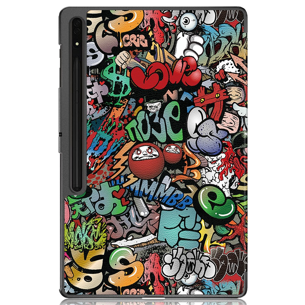 Tablet Leather Case for Samsung Galaxy Tab S10 Ultra Wi-Fi SM-X920 SM-X926B / Tab S9 Ultra SM-X910 M-X916B SM-X918, Tri-Fold Stand Pattern Printed Cover
