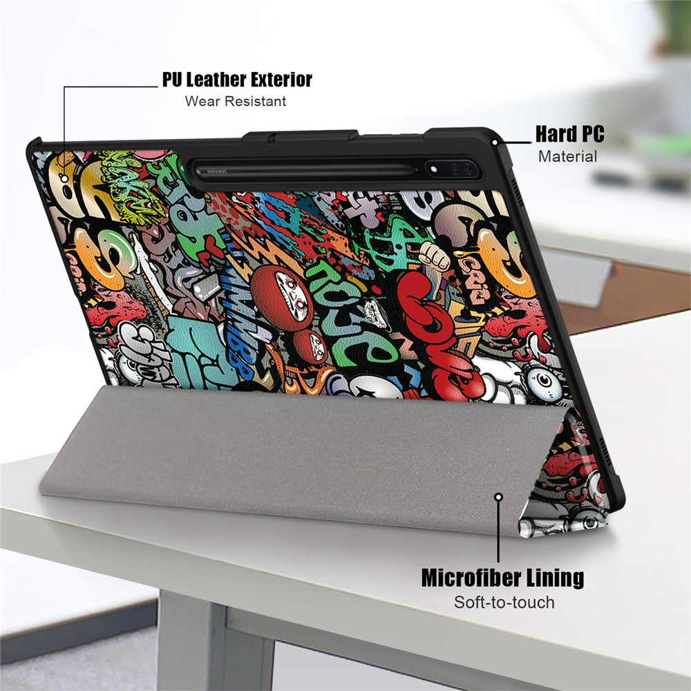 Tablet Leather Case for Samsung Galaxy Tab S10 Ultra Wi-Fi SM-X920 SM-X926B / Tab S9 Ultra SM-X910 M-X916B SM-X918, Tri-Fold Stand Pattern Printed Cover