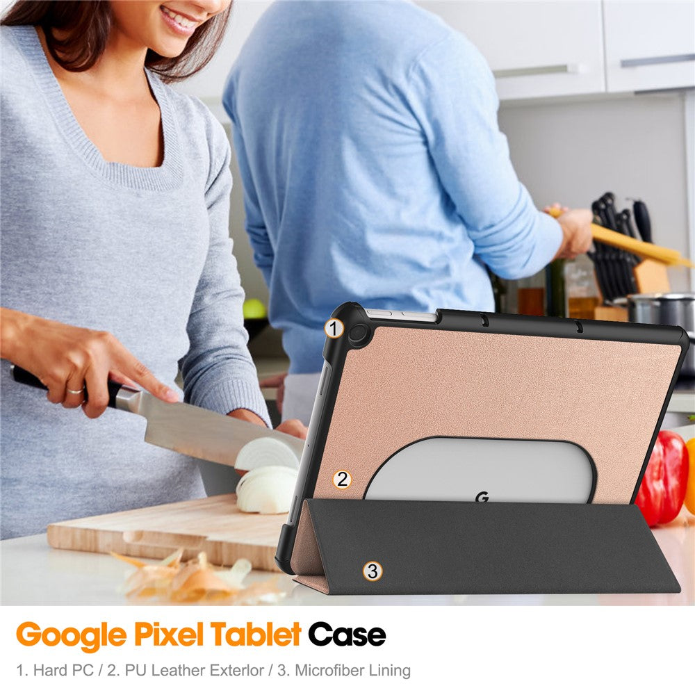 Til Google Pixel Tablet Tri-fold Stand Tablet Case PU Læder Anti-drop Tablet Cover