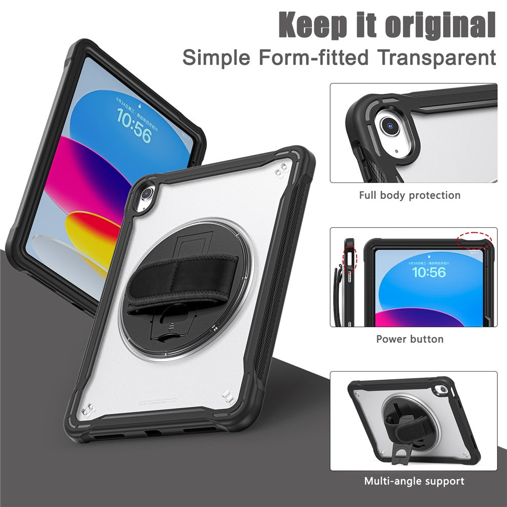 Kickstand Tablet Case for iPad (2025) / 10.9 (2022) Rotary Hand Strap TPU+PC Tablet Cover