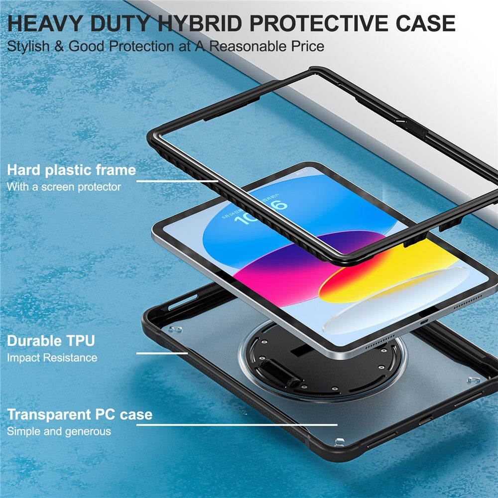 Kickstand Tablet Case for iPad (2025) / 10.9 (2022) Rotary Hand Strap TPU+PC Tablet Cover