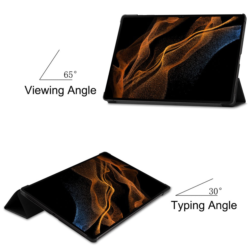 Til Samsung Galaxy Tab S9 Ultra Tablet Cover PU Læder Tredelt Stander Smart Cover