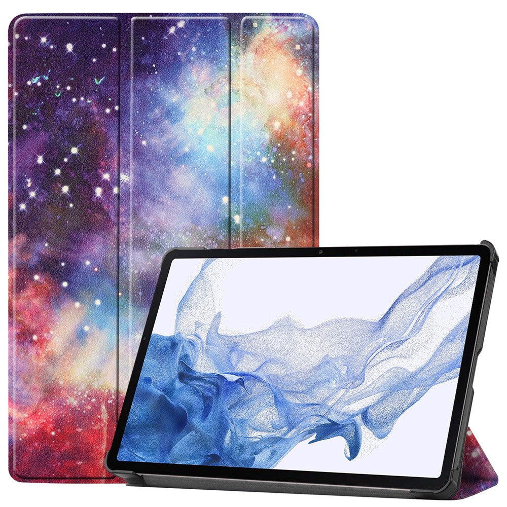 Til Samsung Galaxy Tab S9 PU læder tabletcover med mønstertryk, trifold stativ, smart automatisk dvale-/vågefunktion