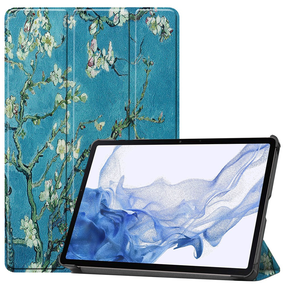 Til Samsung Galaxy Tab S9 PU læder tabletcover med mønstertryk, trifold stativ, smart automatisk dvale-/vågefunktion