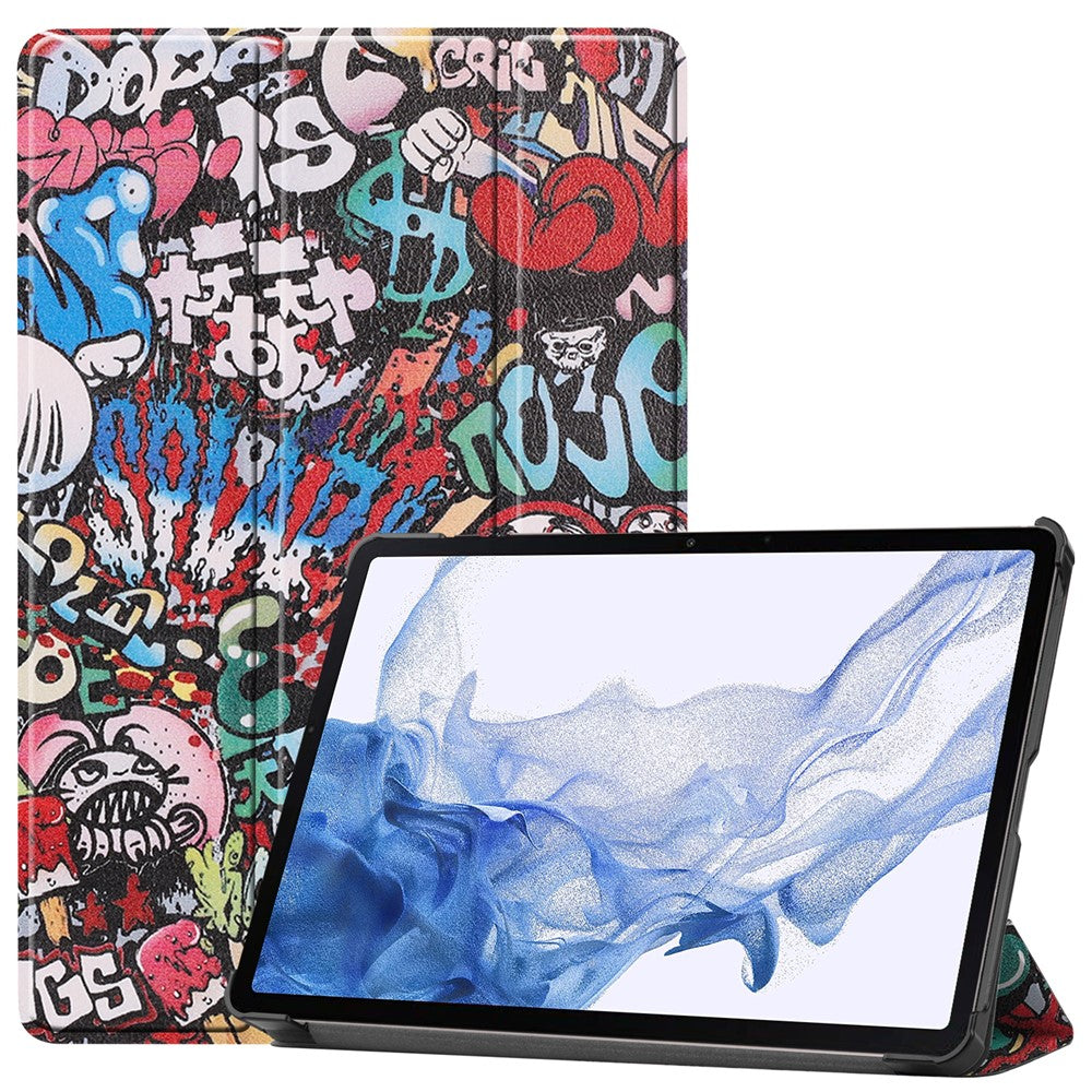 Til Samsung Galaxy Tab S9 PU læder tabletcover med mønstertryk, trifold stativ, smart automatisk dvale-/vågefunktion