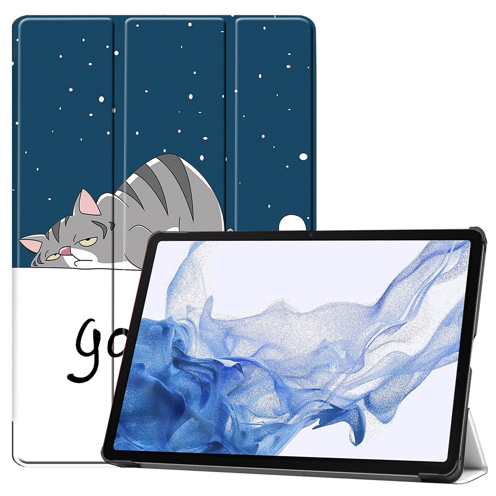 Til Samsung Galaxy Tab S9 PU læder tabletcover med mønstertryk, trifold stativ, smart automatisk dvale-/vågefunktion