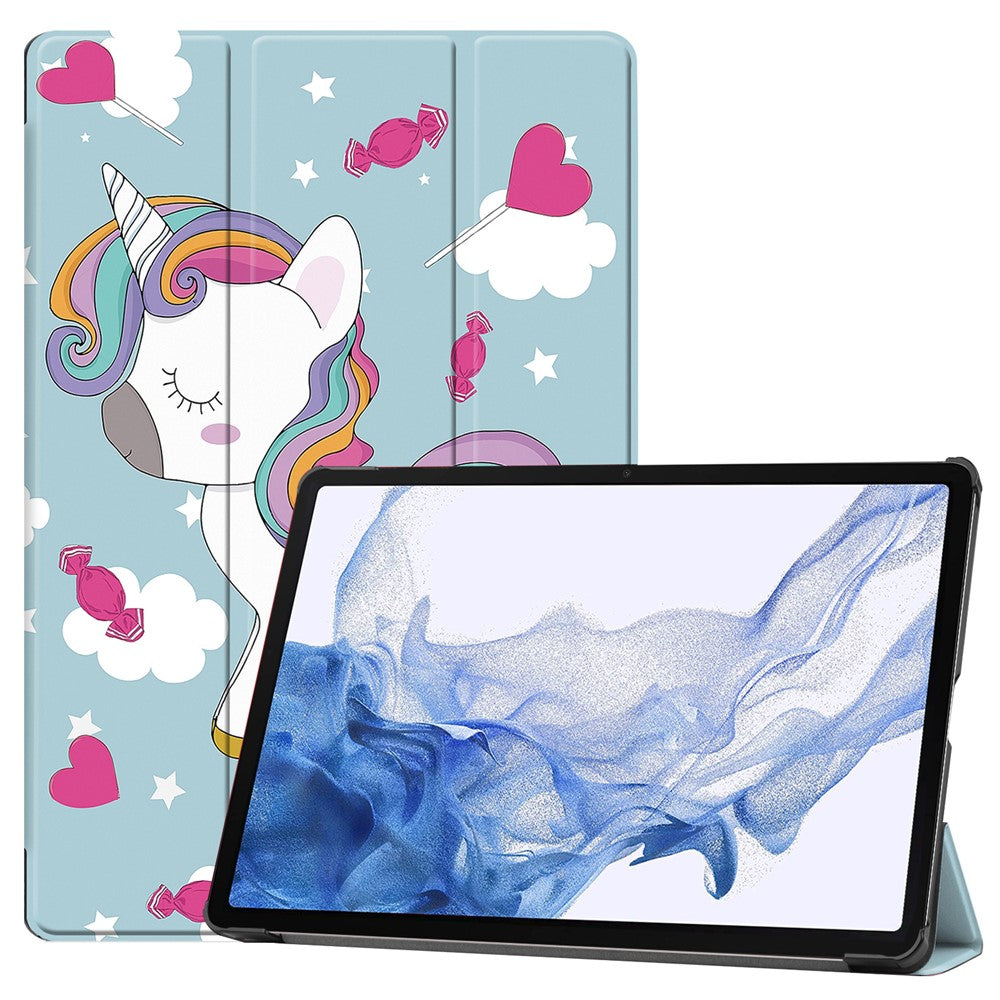 Til Samsung Galaxy Tab S9 PU læder tabletcover med mønstertryk, trifold stativ, smart automatisk dvale-/vågefunktion