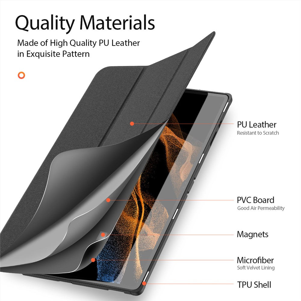 DUX DUCIS Domo Series for Samsung Galaxy Tab S9 Ultra Tri-Fold Tablet Case PU Leather Stand Folio Cover
