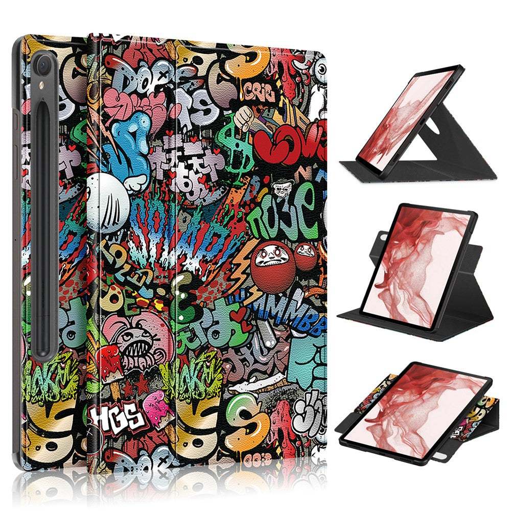 Rotating Stand Cover for Samsung Galaxy Tab S9 SM-X710, SM-X716B, SM-X718U PU Leather Pattern Printing Tablet Case