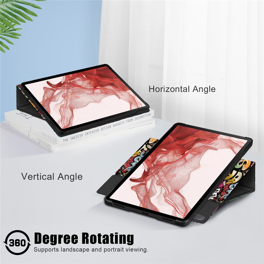 Rotating Stand Cover for Samsung Galaxy Tab S9 SM-X710, SM-X716B, SM-X718U PU Leather Pattern Printing Tablet Case