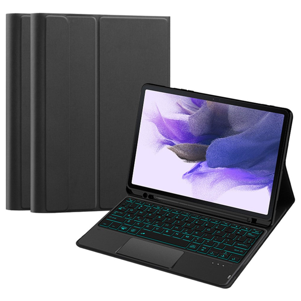 For Samsung Galaxy Tab S10+ / S9+ / S8+ / S7+ / S7 FE Backlight Touchpad Bluetooth-Compatible Keyboard with Pen Slot Leather Tablet Case