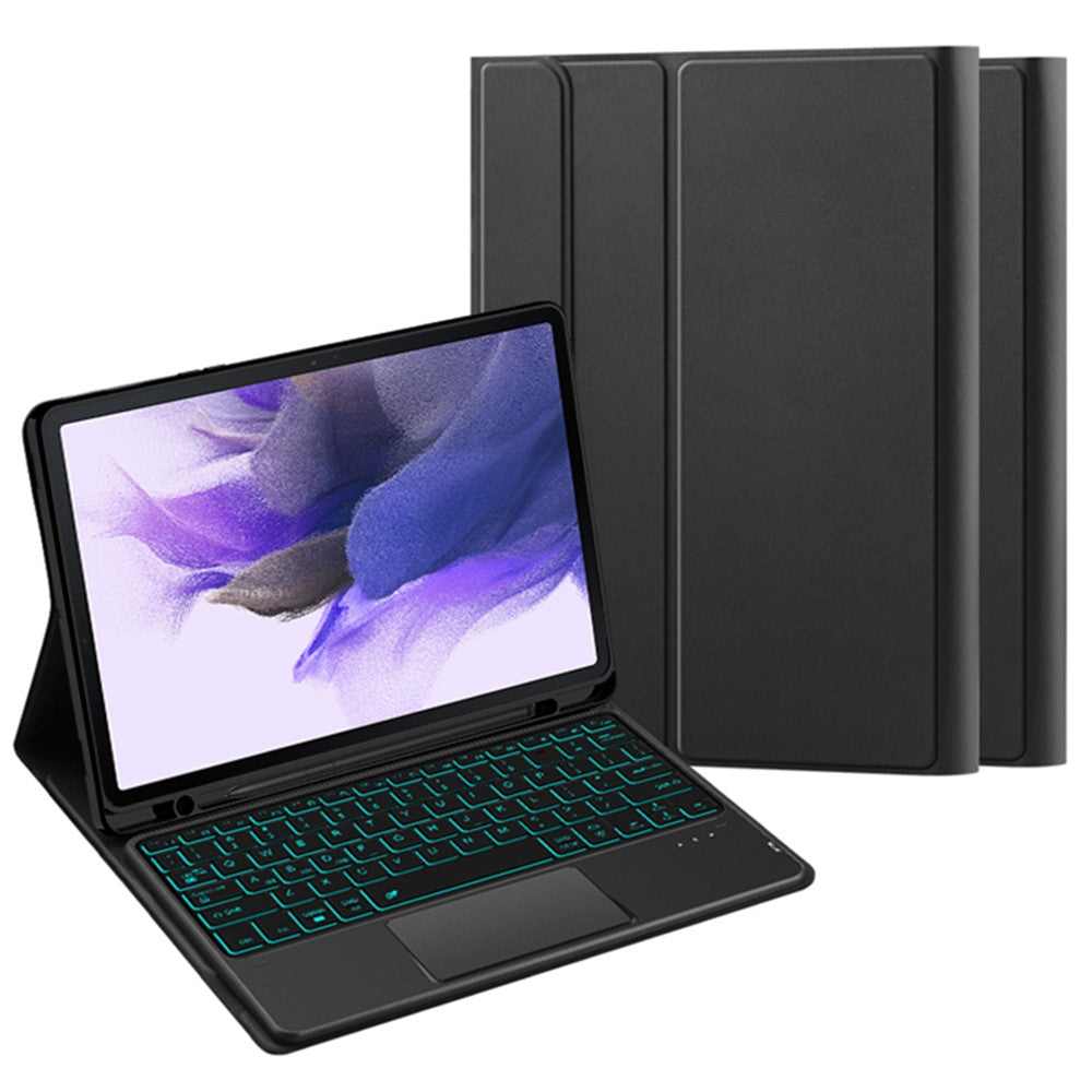 For Samsung Galaxy Tab S10+ / S9+ / S8+ / S7+ / S7 FE Backlight Touchpad Bluetooth-Compatible Keyboard with Pen Slot Leather Tablet Case