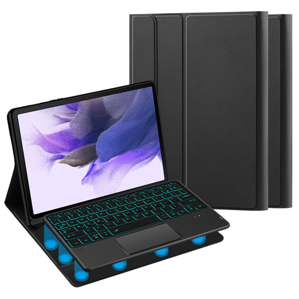 For Samsung Galaxy Tab S10+ / S9+ / S8+ / S7+ / S7 FE Backlight Touchpad Bluetooth-Compatible Keyboard with Pen Slot Leather Tablet Case