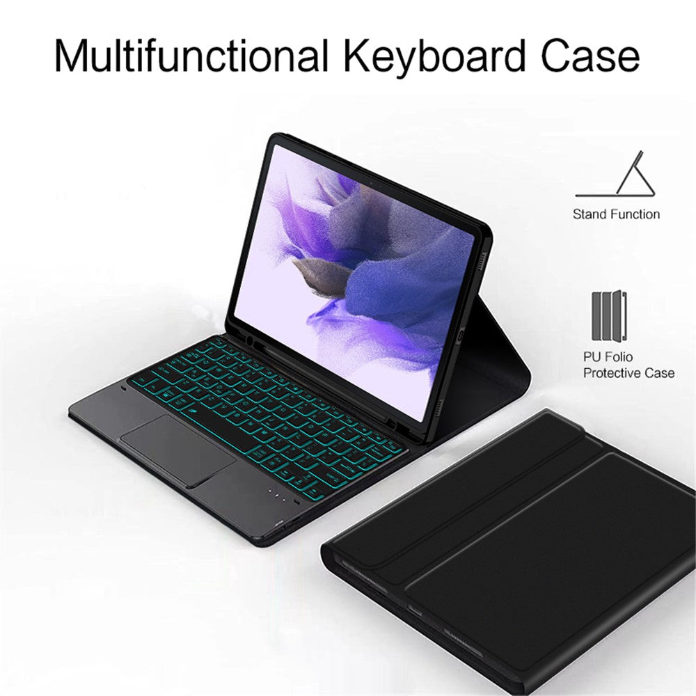 For Samsung Galaxy Tab S10+ / S9+ / S8+ / S7+ / S7 FE Backlight Touchpad Bluetooth-Compatible Keyboard with Pen Slot Leather Tablet Case