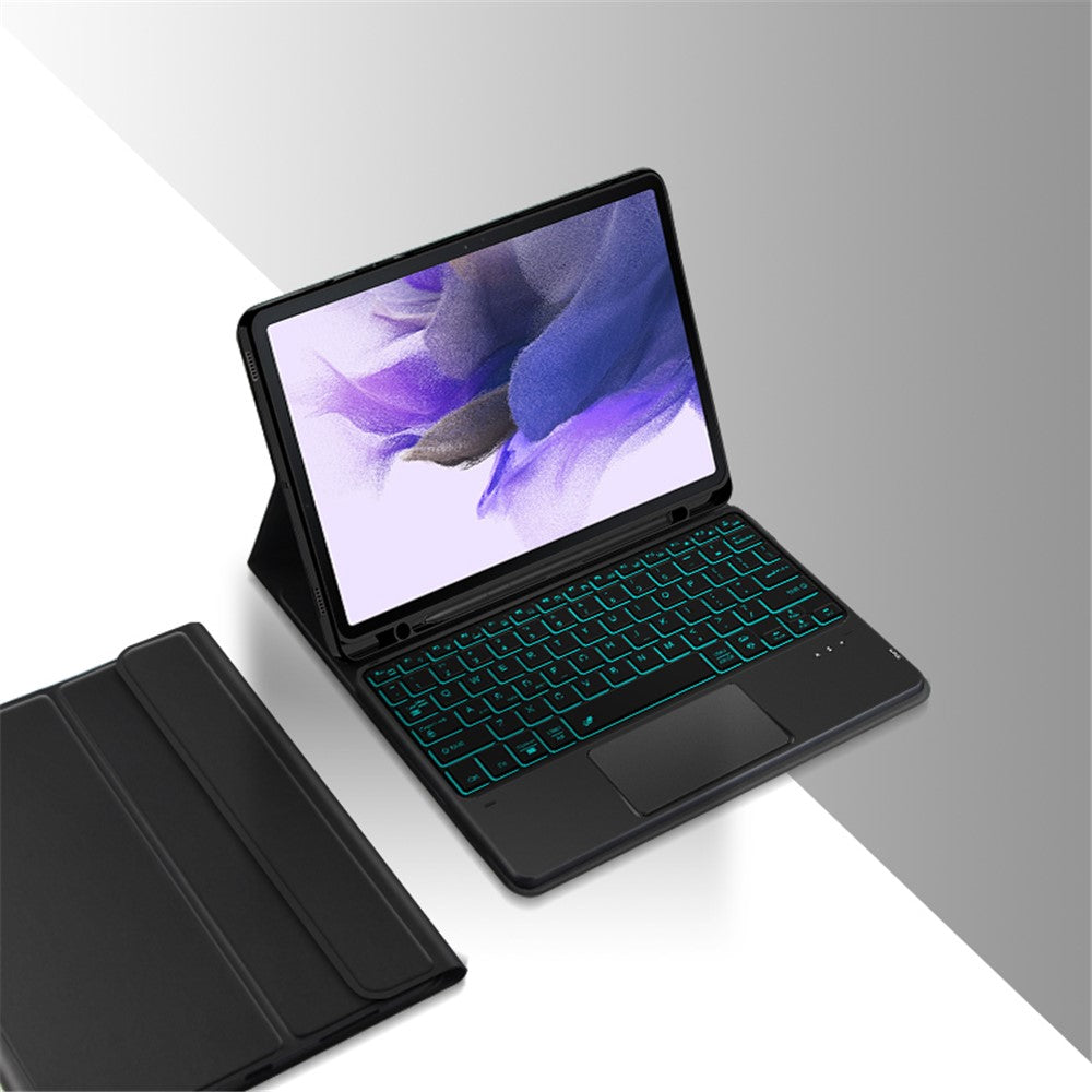 For Samsung Galaxy Tab S10+ / S9+ / S8+ / S7+ / S7 FE Backlight Touchpad Bluetooth-Compatible Keyboard with Pen Slot Leather Tablet Case