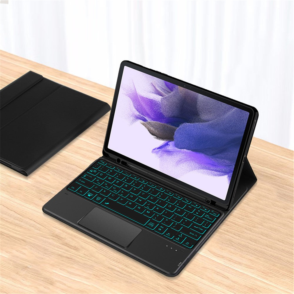 For Samsung Galaxy Tab S10+ / S9+ / S8+ / S7+ / S7 FE Backlight Touchpad Bluetooth-Compatible Keyboard with Pen Slot Leather Tablet Case