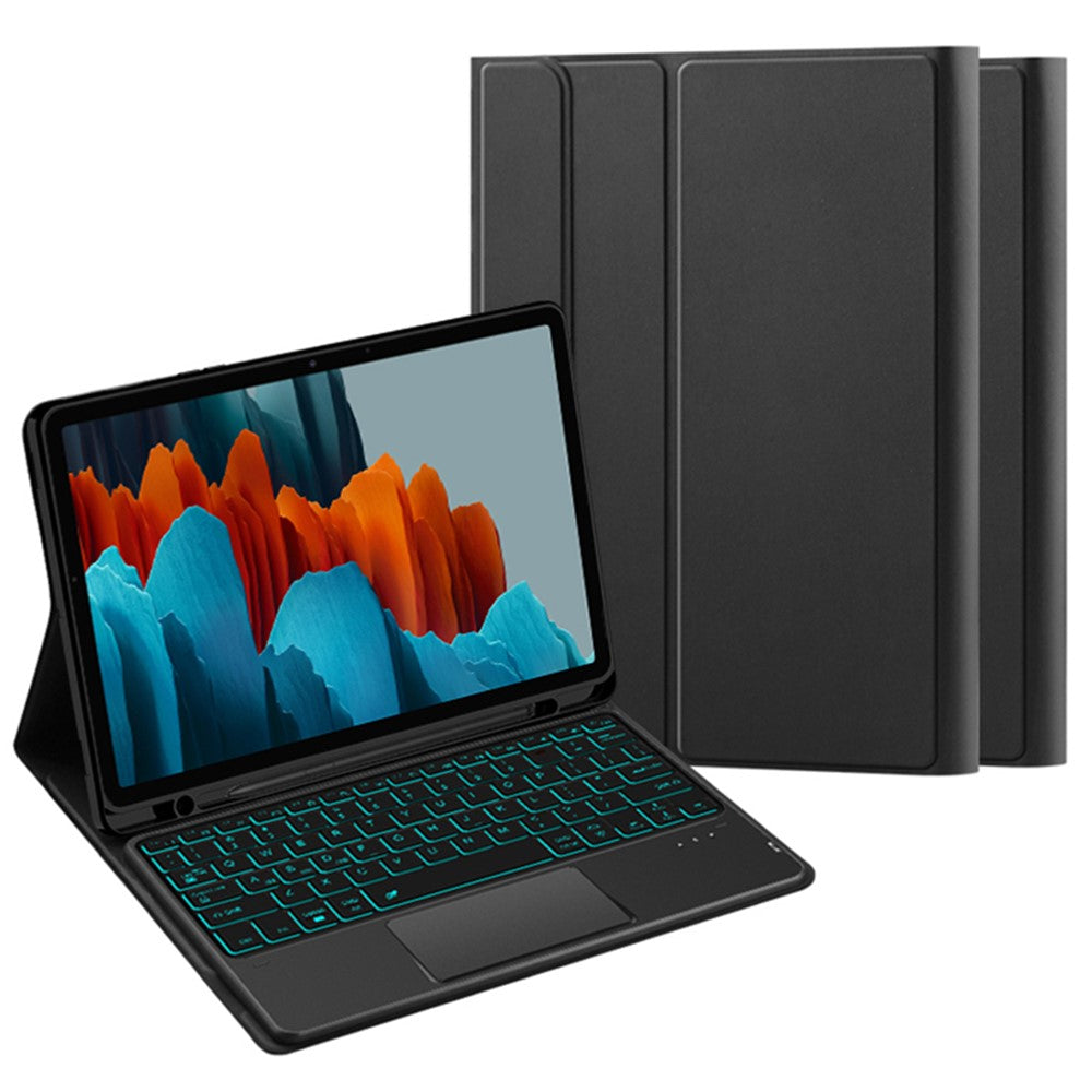 Til Samsung Galaxy Tab S10 FE / S9 FE / S9 / S8 / S7 baggrundsbelyst touchpad Bluetooth-kompatibelt tastatur med penholder læder tablet-cover