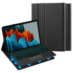 Til Samsung Galaxy Tab S10 FE / S9 FE / S9 / S8 / S7 baggrundsbelyst touchpad Bluetooth-kompatibelt tastatur med penholder læder tablet-cover