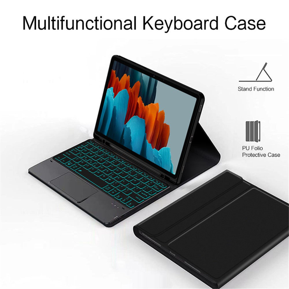 Til Samsung Galaxy Tab S10 FE / S9 FE / S9 / S8 / S7 baggrundsbelyst touchpad Bluetooth-kompatibelt tastatur med penholder læder tablet-cover