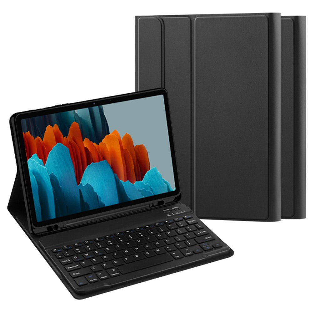 For Samsung Galaxy Tab S10 FE / S9 FE / S9 / S8 / S7 Leather Stand Tablet Case with Detachable Magnetic Wireless Keyboard (Without Touchpad)