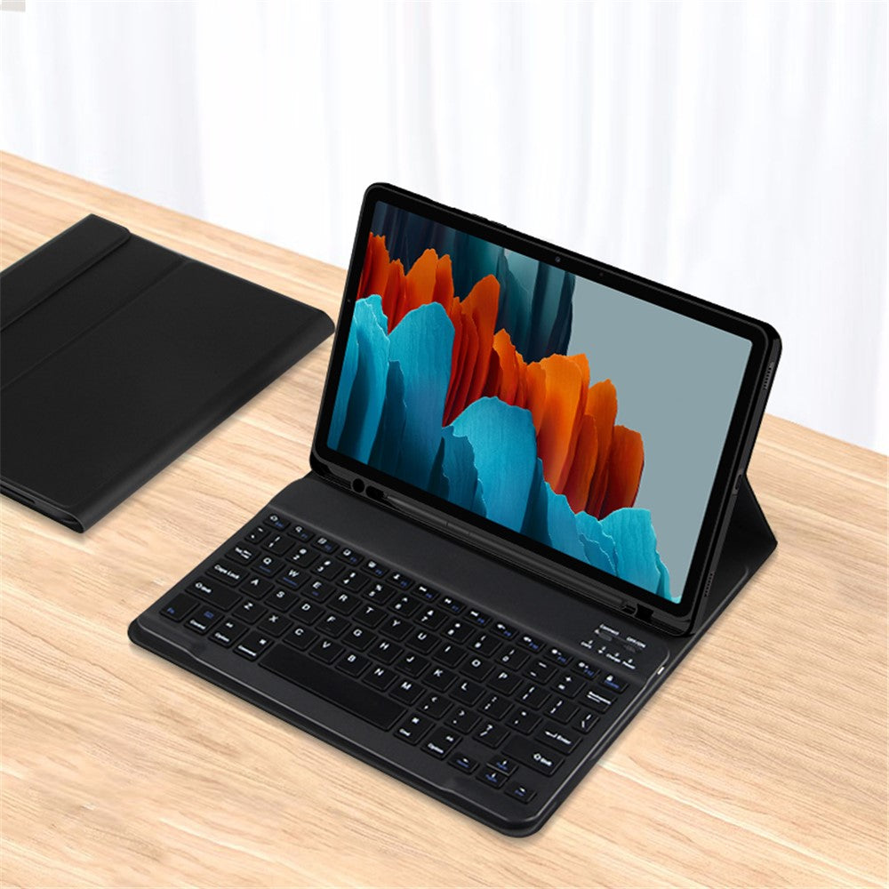 For Samsung Galaxy Tab S10 FE / S9 FE / S9 / S8 / S7 Leather Stand Tablet Case with Detachable Magnetic Wireless Keyboard (Without Touchpad)