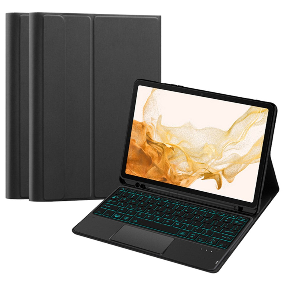 Til Samsung Galaxy Tab S10+ / S9+ / S8+ / S7+ / S7 FE baggrundsbelyst touchpad Bluetooth-kompatibelt tastatur med penneholder læder tablet-etui