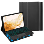 Til Samsung Galaxy Tab S10+ / S9+ / S8+ / S7+ / S7 FE baggrundsbelyst touchpad Bluetooth-kompatibelt tastatur med penneholder læder tablet-etui