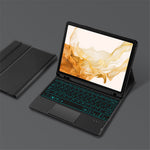 Til Samsung Galaxy Tab S10+ / S9+ / S8+ / S7+ / S7 FE baggrundsbelyst touchpad Bluetooth-kompatibelt tastatur med penneholder læder tablet-etui