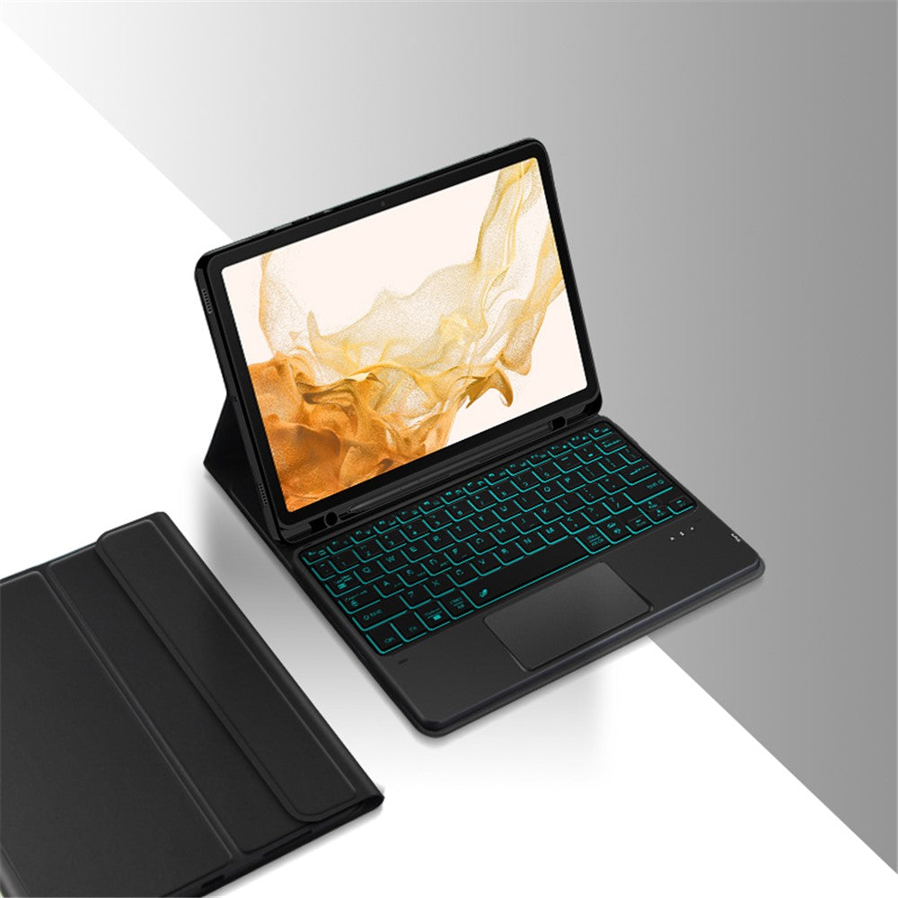 Til Samsung Galaxy Tab S10+ / S9+ / S8+ / S7+ / S7 FE baggrundsbelyst touchpad Bluetooth-kompatibelt tastatur med penneholder læder tablet-etui