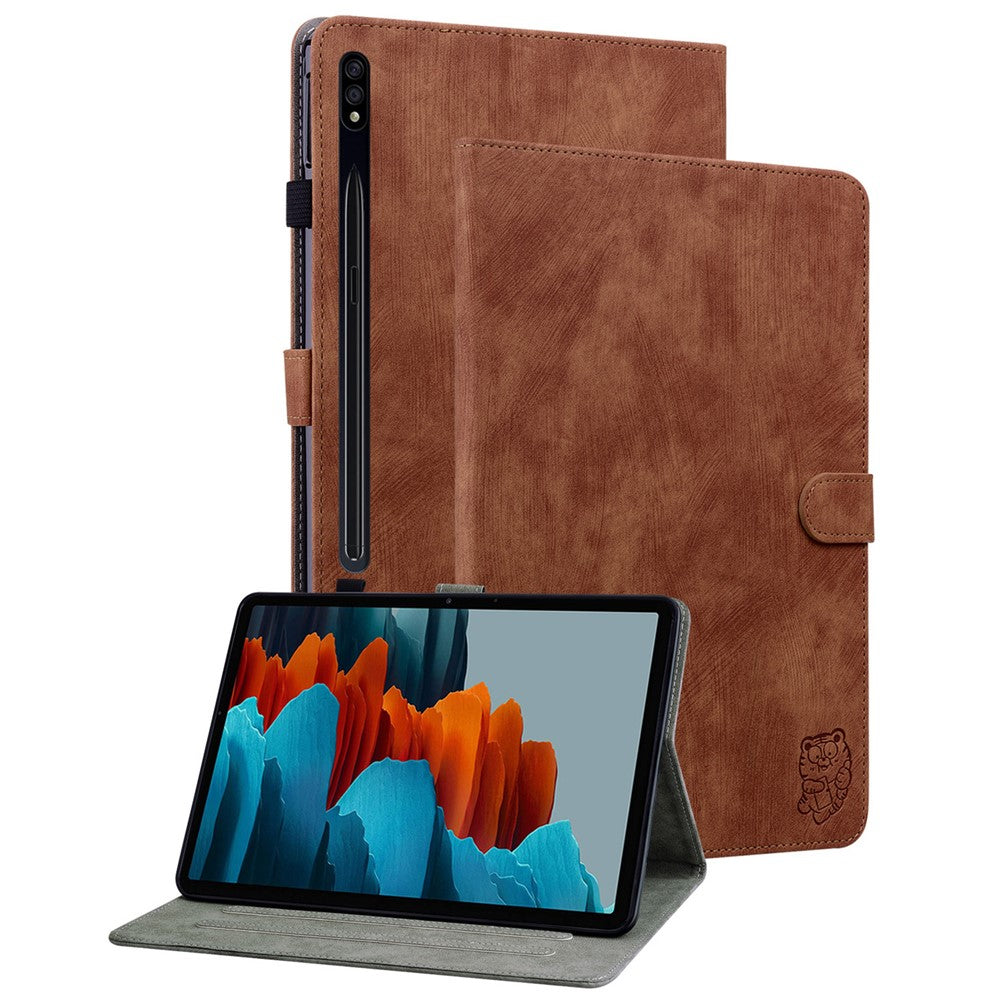 For Samsung Galaxy Tab S10+ / S9+ Imprinted Cute Tiger Pattern Tablet Case PU Leather Card Holder Stand Cover