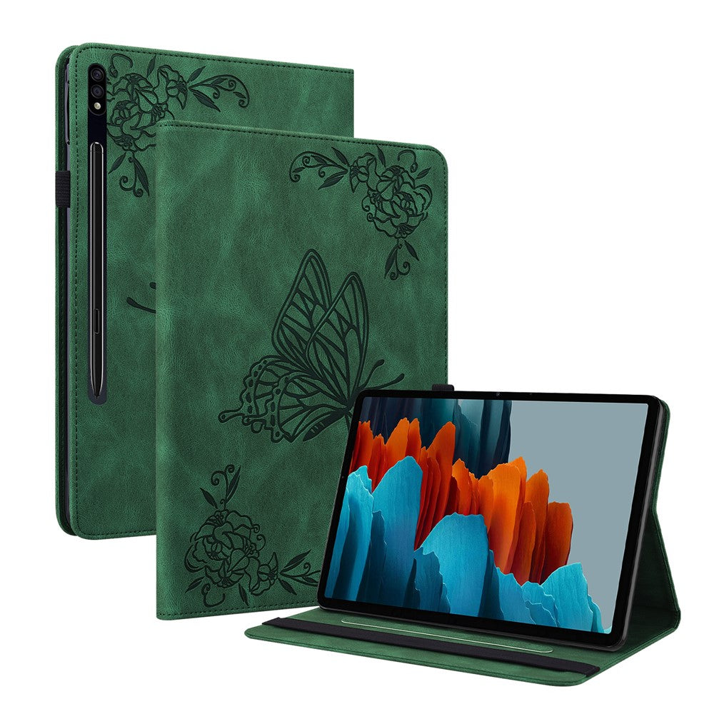 Anti-Slip Tablet Case for Samsung Galaxy Tab S10+ / S9+ PU Leather Imprinted Butterfly Flower Card Holder Stand Cover