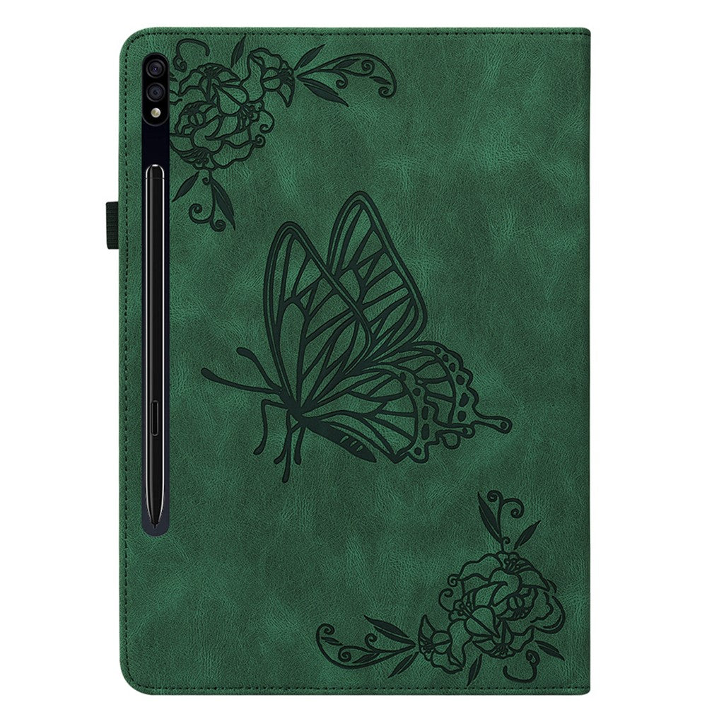 Anti-Slip Tablet Case for Samsung Galaxy Tab S10+ / S9+ PU Leather Imprinted Butterfly Flower Card Holder Stand Cover