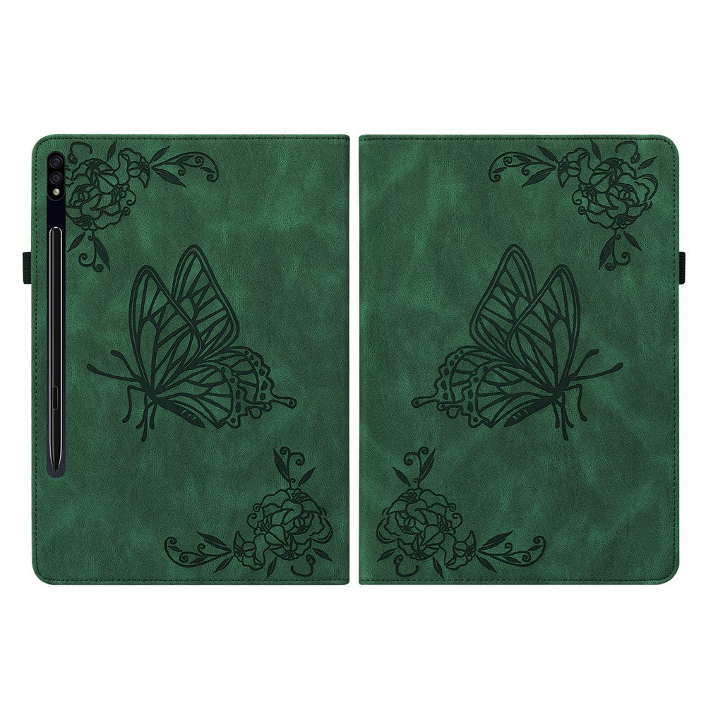 Anti-Slip Tablet Case for Samsung Galaxy Tab S10+ / S9+ PU Leather Imprinted Butterfly Flower Card Holder Stand Cover