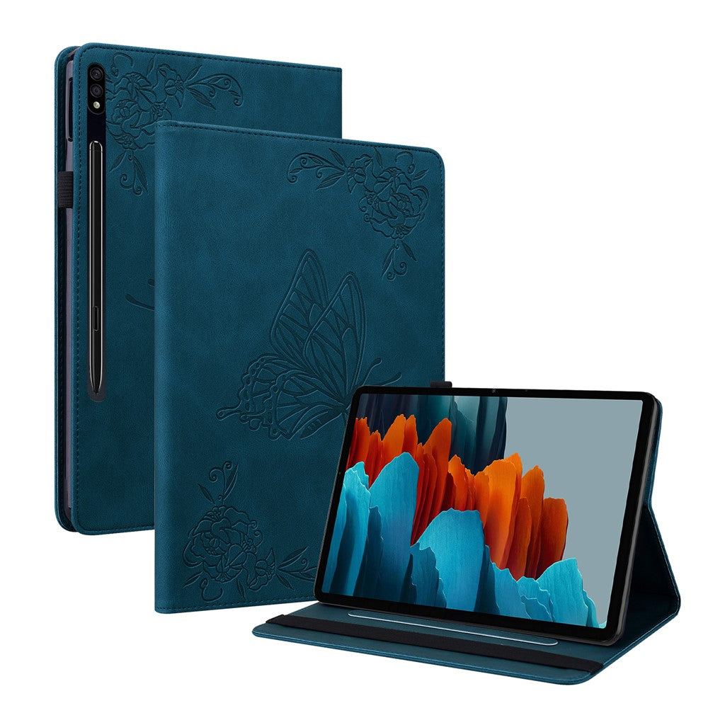 Anti-Slip Tablet Case for Samsung Galaxy Tab S10+ / S9+ PU Leather Imprinted Butterfly Flower Card Holder Stand Cover
