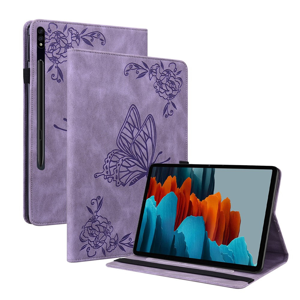 Anti-Slip Tablet Case for Samsung Galaxy Tab S10+ / S9+ PU Leather Imprinted Butterfly Flower Card Holder Stand Cover