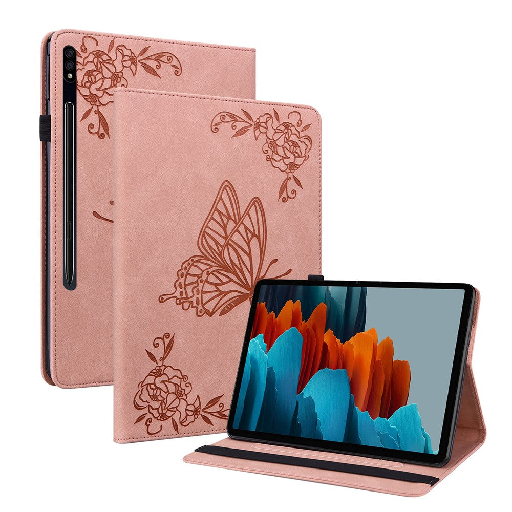 Anti-Slip Tablet Case for Samsung Galaxy Tab S10+ / S9+ PU Leather Imprinted Butterfly Flower Card Holder Stand Cover