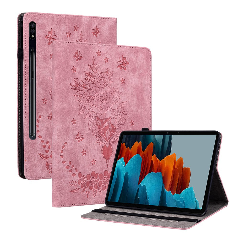 For Samsung Galaxy Tab S10+ / S9+ PU Leather Tablet Cover Butterfly Rose Imprinted Stand Case with Card Slots