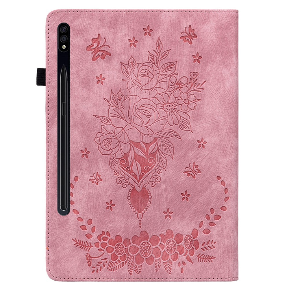 For Samsung Galaxy Tab S10+ / S9+ PU Leather Tablet Cover Butterfly Rose Imprinted Stand Case with Card Slots