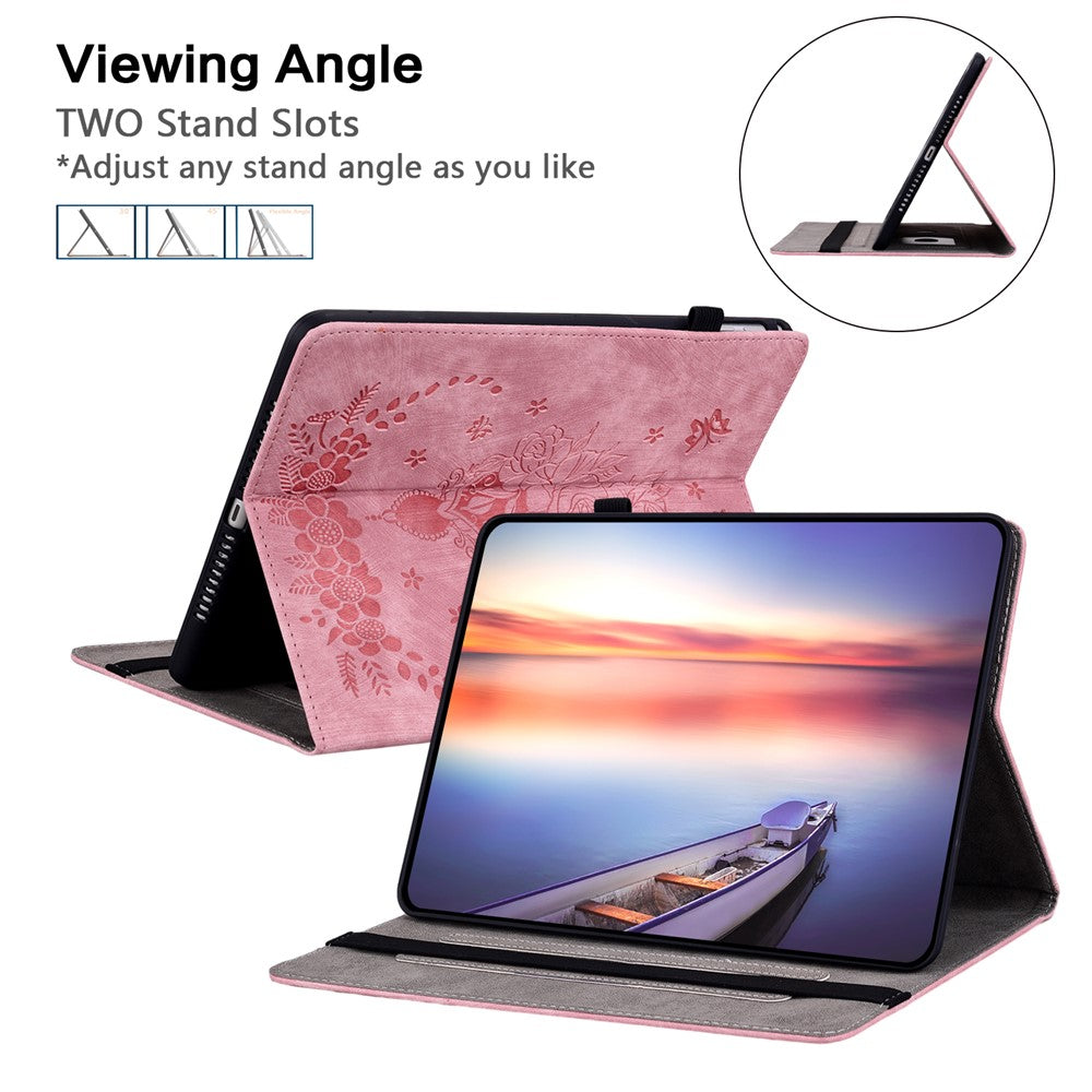 For Samsung Galaxy Tab S10+ / S9+ PU Leather Tablet Cover Butterfly Rose Imprinted Stand Case with Card Slots