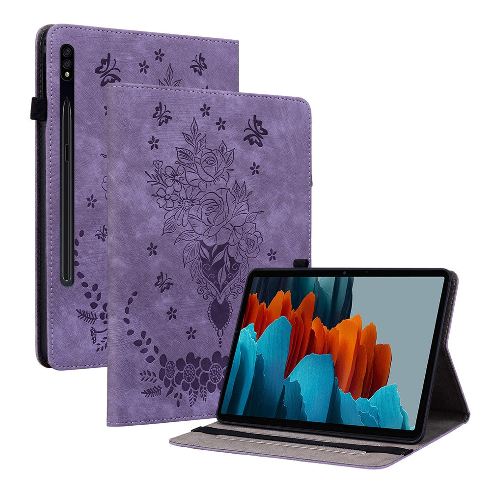 For Samsung Galaxy Tab S10+ / S9+ PU Leather Tablet Cover Butterfly Rose Imprinted Stand Case with Card Slots