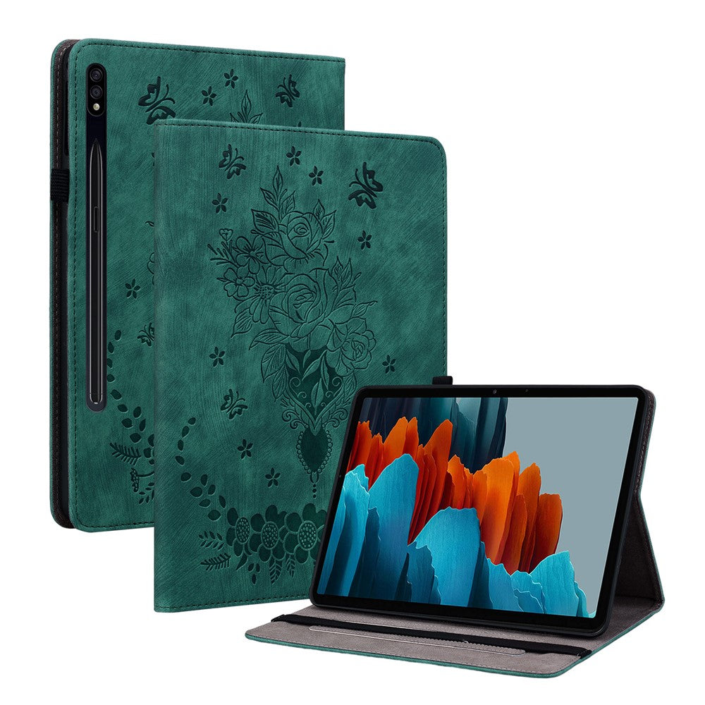 For Samsung Galaxy Tab S10+ / S9+ PU Leather Tablet Cover Butterfly Rose Imprinted Stand Case with Card Slots