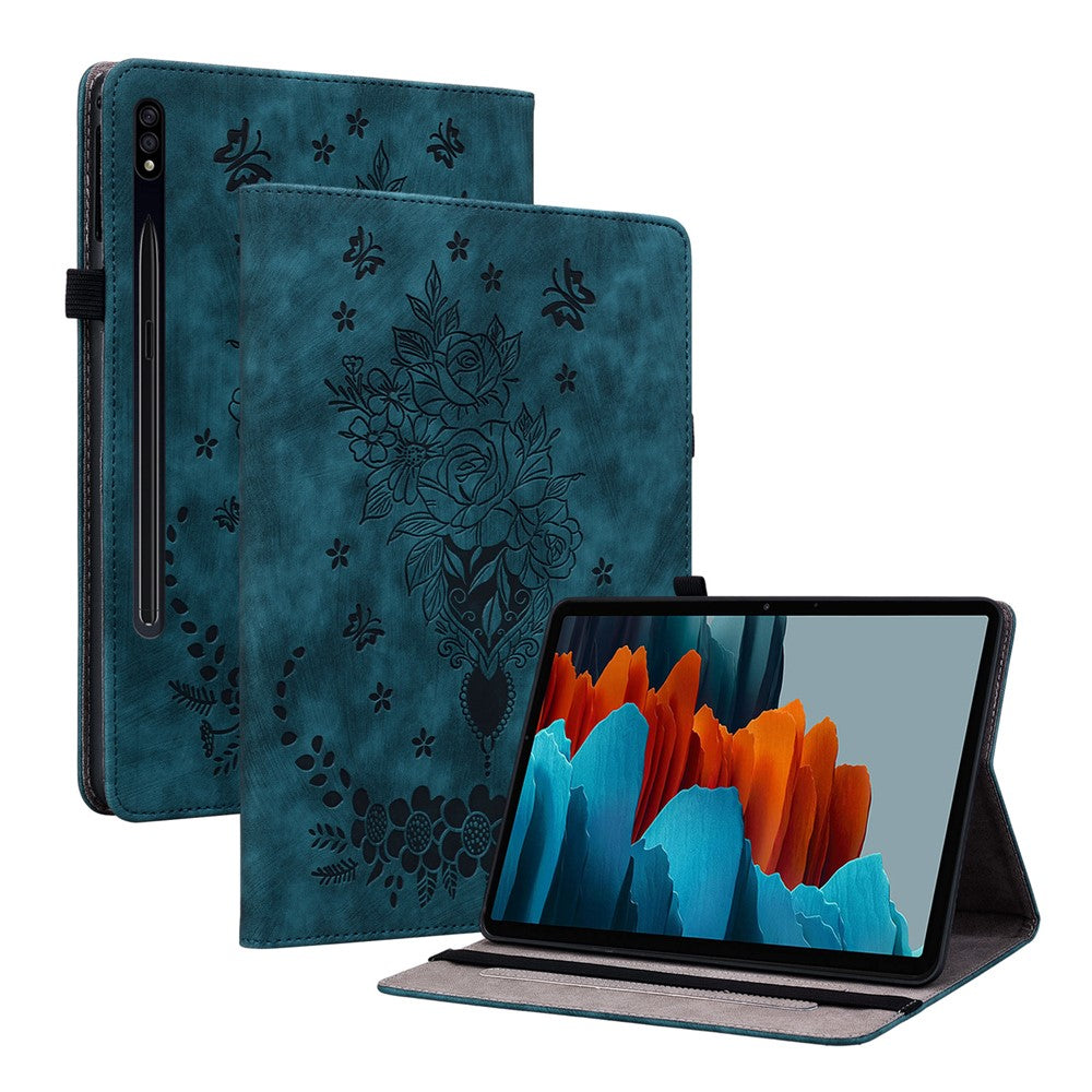For Samsung Galaxy Tab S10+ / S9+ PU Leather Tablet Cover Butterfly Rose Imprinted Stand Case with Card Slots