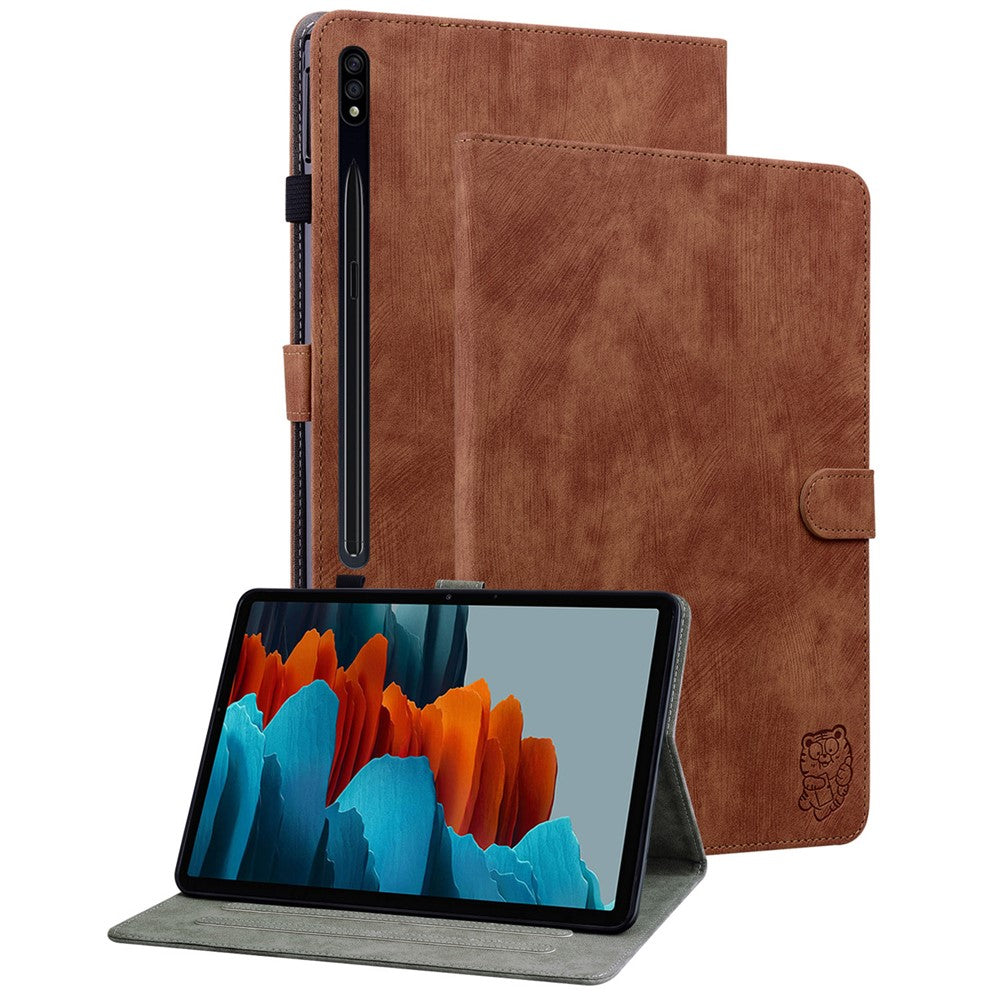 Til Samsung Galaxy Tab S10 FE / S9 FE / S9 Stand Folio Tablet Etui PU Læder Sødt Tigermønster Cover med Kortlomme