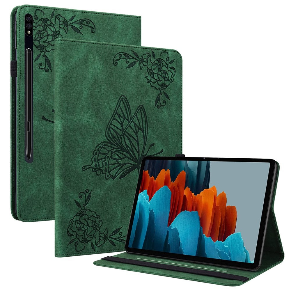 For Samsung Galaxy Tab S10 FE / S9 FE / S9 PU Leather Stand Cover Imprinted Butterfly Flower Card Holder Tablet Case