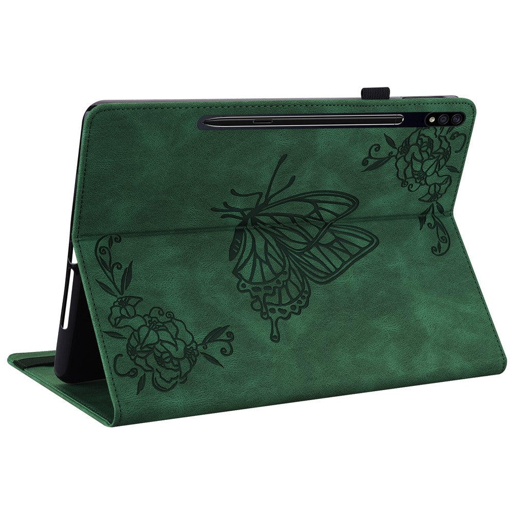 For Samsung Galaxy Tab S10 FE / S9 FE / S9 PU Leather Stand Cover Imprinted Butterfly Flower Card Holder Tablet Case