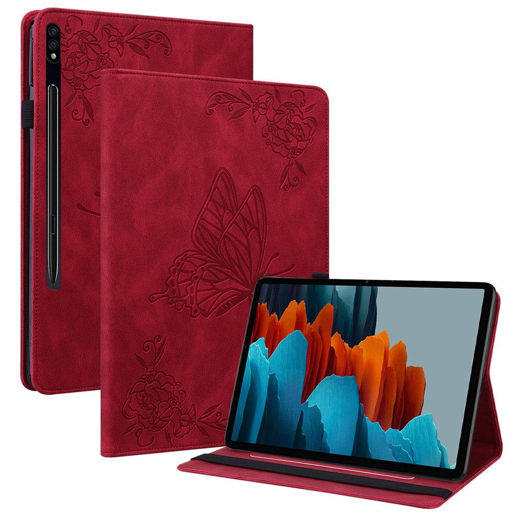 For Samsung Galaxy Tab S10 FE / S9 FE / S9 PU Leather Stand Cover Imprinted Butterfly Flower Card Holder Tablet Case
