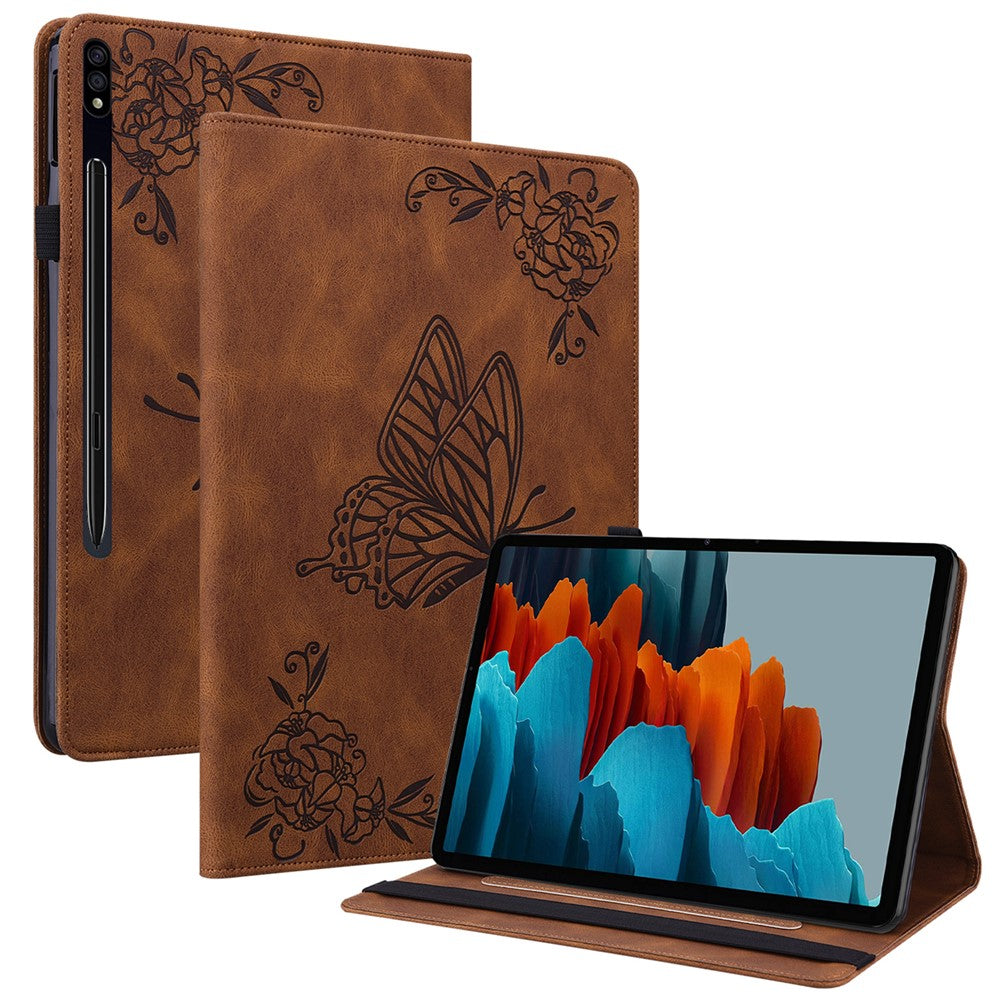For Samsung Galaxy Tab S10 FE / S9 FE / S9 PU Leather Stand Cover Imprinted Butterfly Flower Card Holder Tablet Case